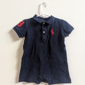 Ralph Lauren Romper Baby Boys Sz 12m Navy Polo Preppy Shortalls